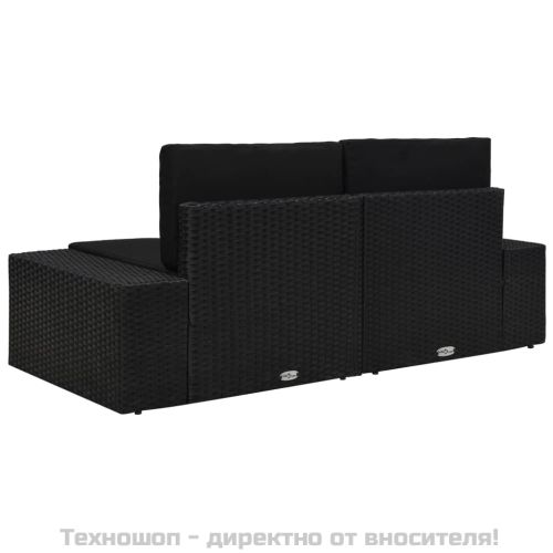 Двуместен модулен диван, полиратан, черен