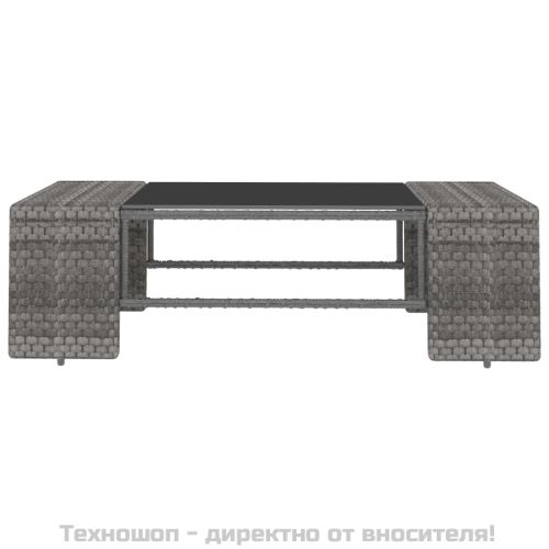 Градински комплект за отдих, 3 части, полиратан, сив