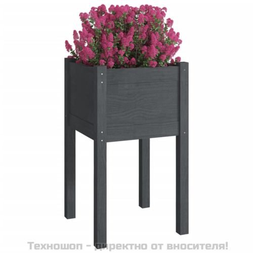 Градински сандъци, 2 бр, сиви, 40x40x70 см, бор масив