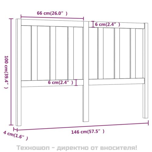 Горна табла за легло, черна, 146x4x100 см, бор масив