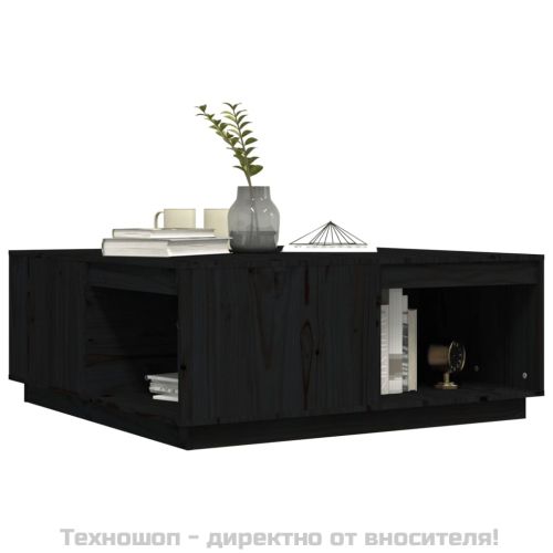 Кафе маса, черна, 100x101x40,5 см, борово дърво масив