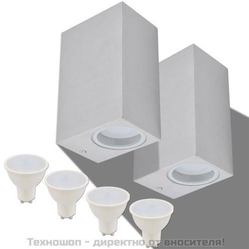 Външни LED прожектори за стена, квадратни, 2 бр