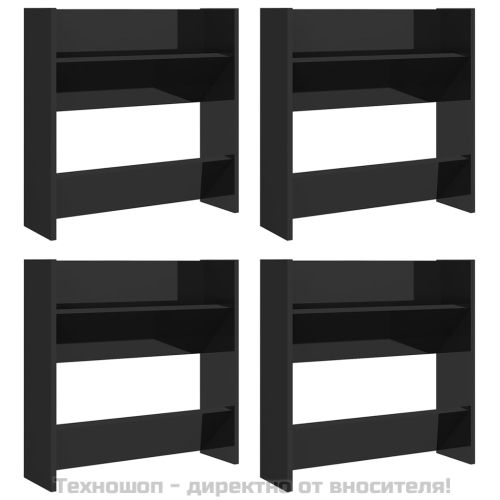 Шкафове за обувки 4 бр черен гланц 60x18x60 см инженерно дърво