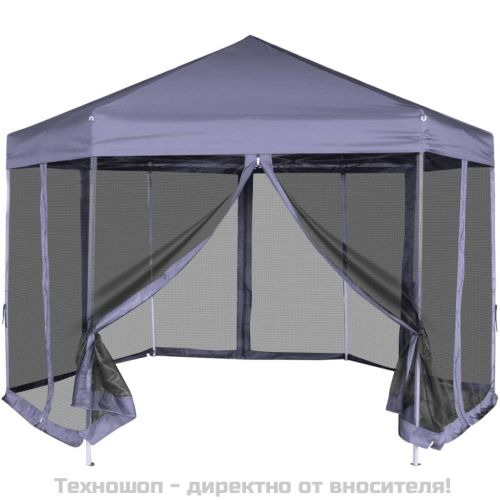 Шестоъгълна pop-up шатра с 6 стени тъмносиня 3,6x3,1 м