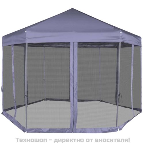 Шестоъгълна pop-up шатра с 6 стени тъмносиня 3,6x3,1 м