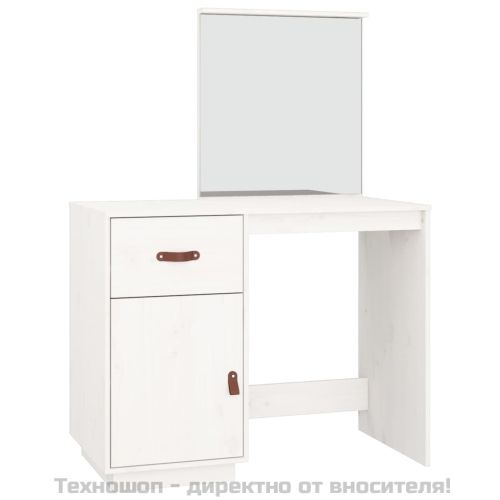 Тоалетка, Бял, 95x50x134 см, борово дърво масив