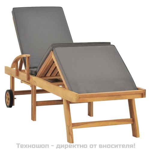 Шезлонг с шалте, тиково дърво масив, тъмносиво