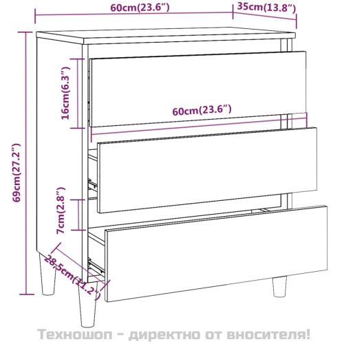 Сайдборд, опушен дъб, 60x35x69 см, инженерно дърво