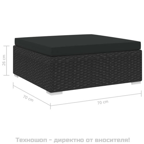 Модулна табуретка с възглавница, 1 бр, полиратан, черна