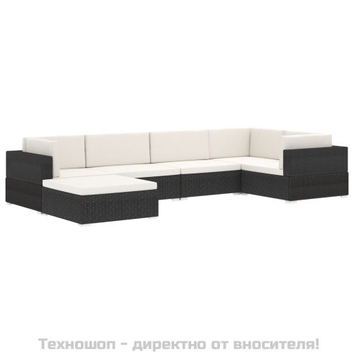 Модулна табуретка с възглавница, 1 бр, полиратан, черна