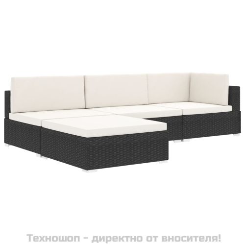 Модулна табуретка с възглавница, 1 бр, полиратан, черна