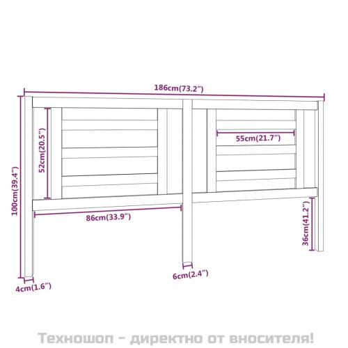 Горна табла за легло, меденокафява, 186x4x100 см, бор масив