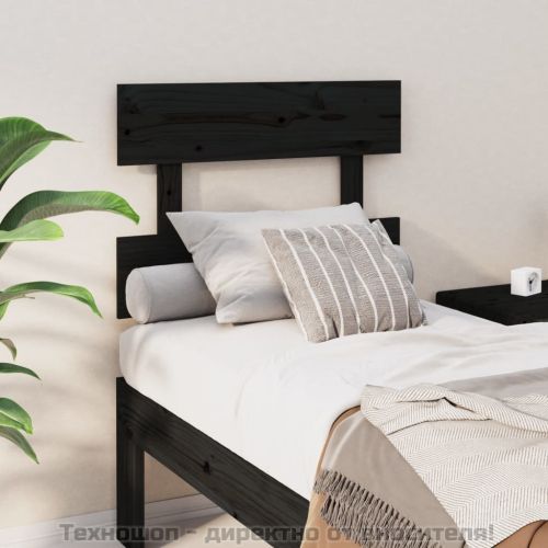 Горна табла за легло, черна, 103,5x3x81 см, бор масив