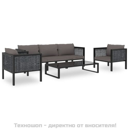 Градински комплект с възглавници, 6 части, полиратан, антрацит