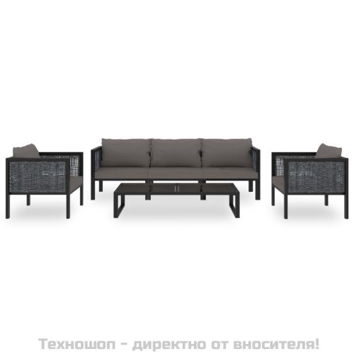 Градински комплект с възглавници, 6 части, полиратан, антрацит