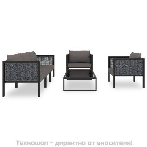 Градински комплект с възглавници, 6 части, полиратан, антрацит