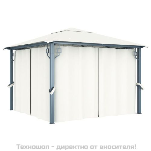 Шатра със завеси, 300x300 см, кремава, алуминий