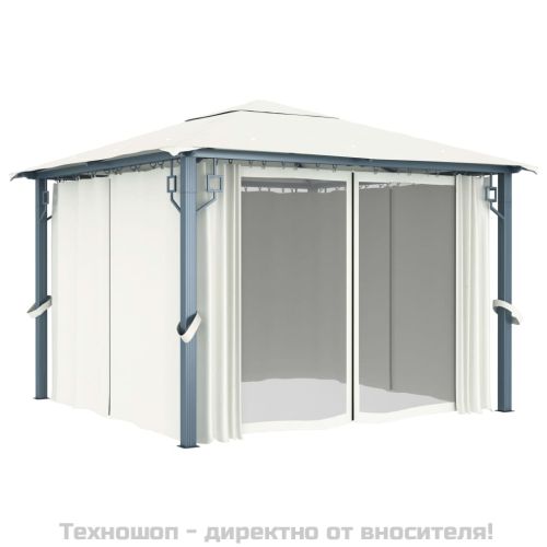 Шатра със завеси, 300x300 см, кремава, алуминий
