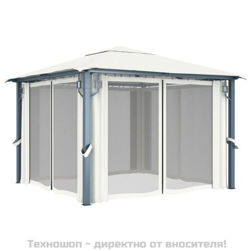 Шатра със завеси, 300x300 см, кремава, алуминий