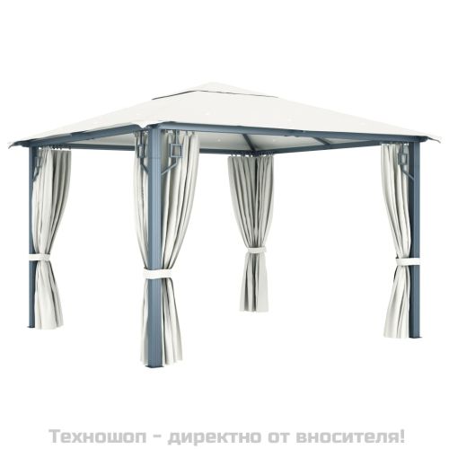Шатра със завеси, 300x300 см, кремава, алуминий