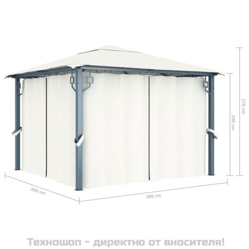 Шатра със завеси, 300x300 см, кремава, алуминий