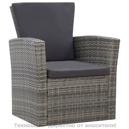 Градински комплект с възглавници, 4 части, полиратан, сив