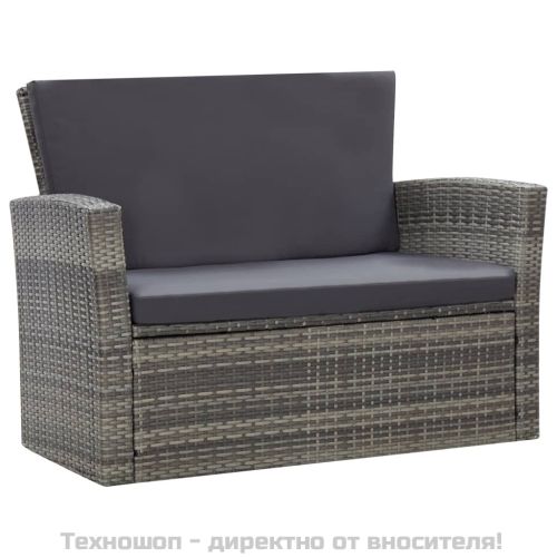 Градински комплект с възглавници, 4 части, полиратан, сив