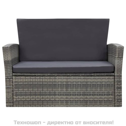 Градински комплект с възглавници, 4 части, полиратан, сив