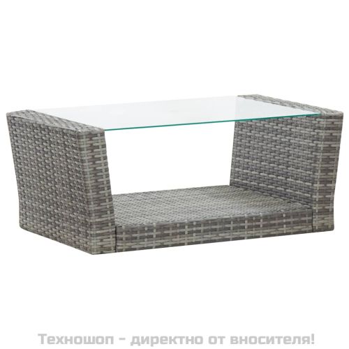 Градински комплект с възглавници, 4 части, полиратан, сив