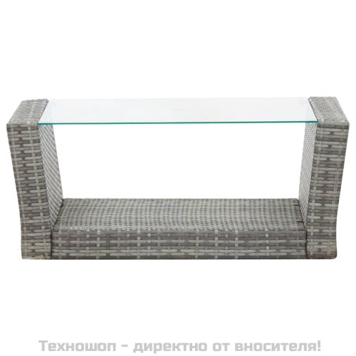 Градински комплект с възглавници, 4 части, полиратан, сив