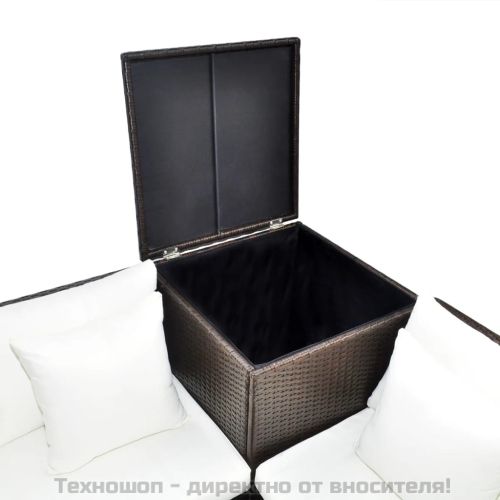 Градински комплект с възглавници, 4 части, кафяв полиратан