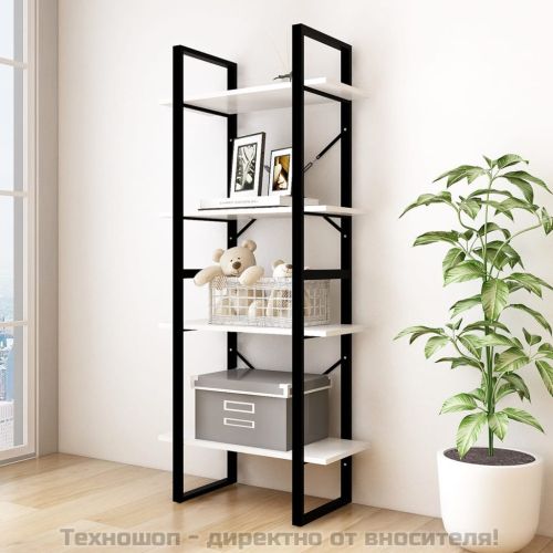 4-етажна библиотека, бяла, 60x30x140 см, борово дърво масив