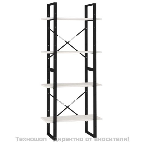 4-етажна библиотека, бяла, 60x30x140 см, борово дърво масив