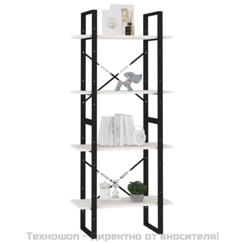 4-етажна библиотека, бяла, 60x30x140 см, борово дърво масив