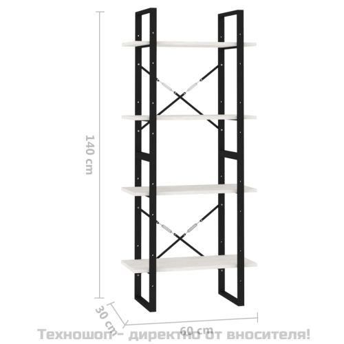 4-етажна библиотека, бяла, 60x30x140 см, борово дърво масив