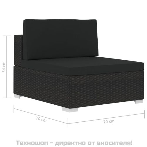 Градински комплект с възглавници, 4 части, полиратан, черен