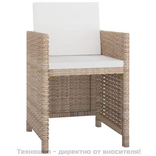 Градински комплект с възглавници, 11 части, бежов полиратан