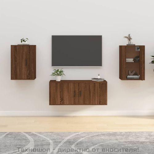 ТВ шкафове със стенен монтаж, 2 бр, кафяв дъб, 40x34,5x60 см