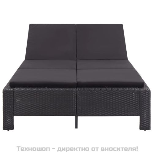 Шезлонг с шалте за двама, полиратан, черен