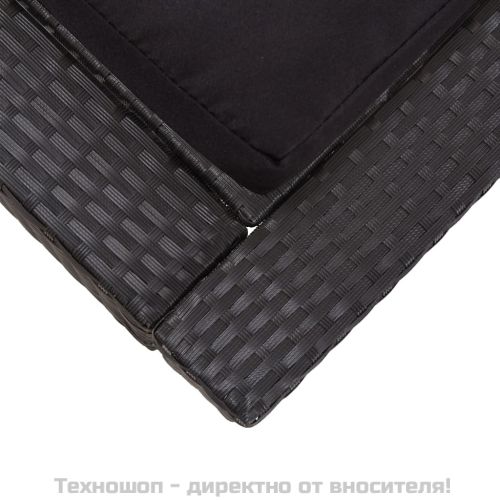 Шезлонг с шалте за двама, полиратан, черен