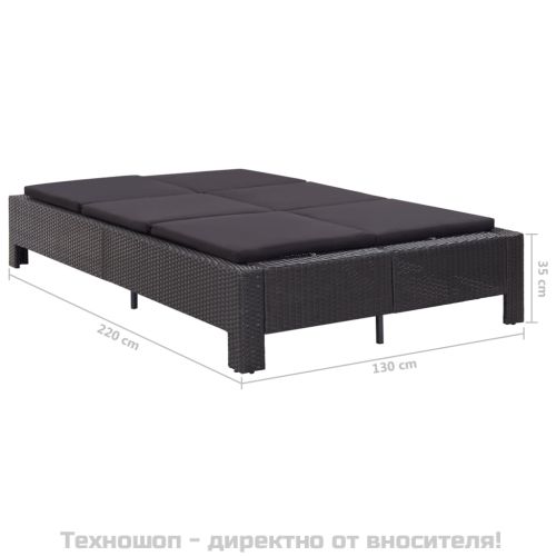 Шезлонг с шалте за двама, полиратан, черен