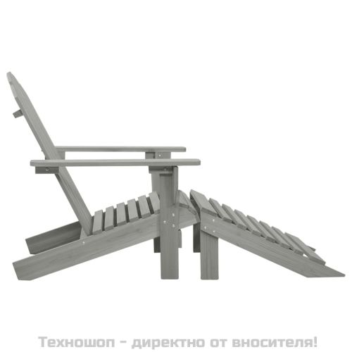 Градински стол с табуретка, дърво, сив