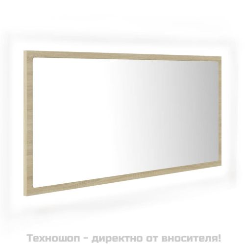 LED огледало за баня, дъб сонома, 90x8,5x37 см, акрил