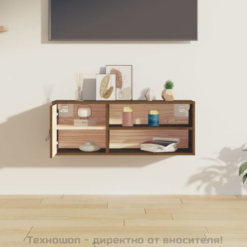 Стенен шкаф, меденокафяв, 80x30x30 см, борово дърво масив