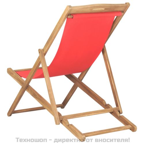 Сгъваем плажен стол, тиково дърво масив, червен