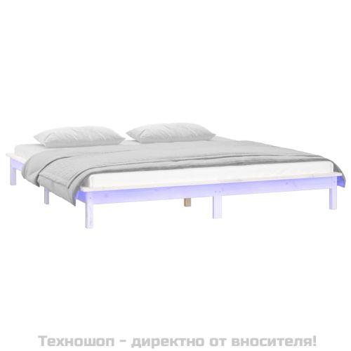 LED рамка за легло бяло 135x190 см Double масивно дърво