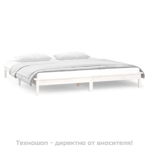LED рамка за легло бяло 135x190 см Double масивно дърво