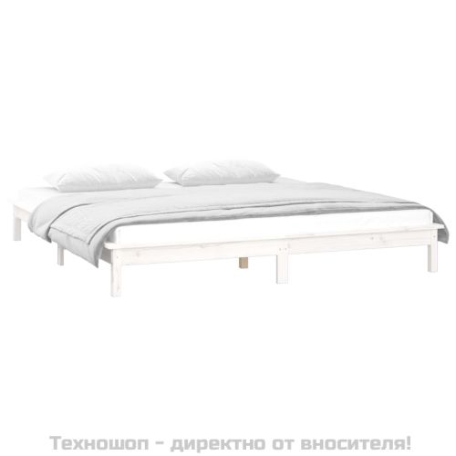 LED рамка за легло бяло 135x190 см Double масивно дърво