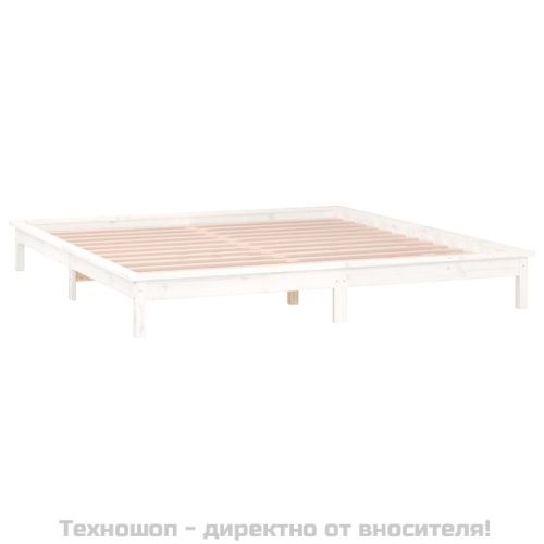 LED рамка за легло бяло 135x190 см Double масивно дърво