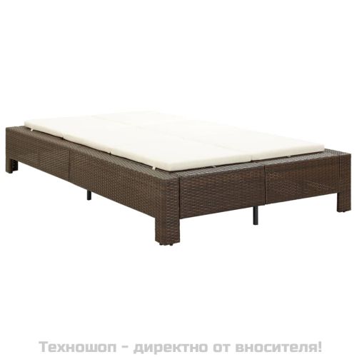 Шезлонг с шалте за двама, кафяв полиратан